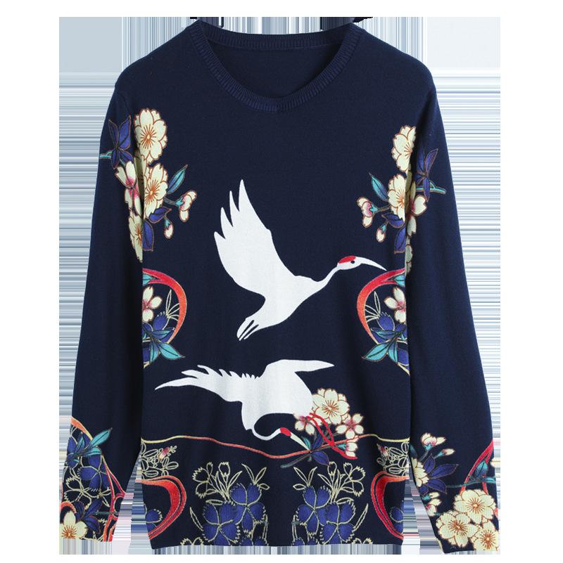 Autumn and Winter Women's Knitted Sweater Cartoon Print Sweater Round Neck Pullover Long Sleeve Bottoming Shirt Loose Fashion