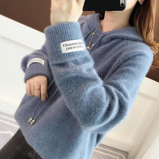 Autumn  Winter Thickened Warm Imitation Mink Fleece Sweater Women Mohair Sweater Long-sleeved Knitted Pullover Coat Outwear