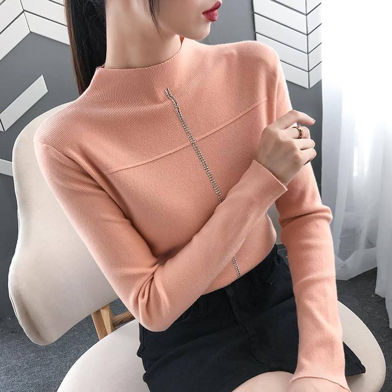 Sweater Women Solid Slim Half-neckline Warm Knitwear Winter Long Sleeve Turtleneck jumper Top