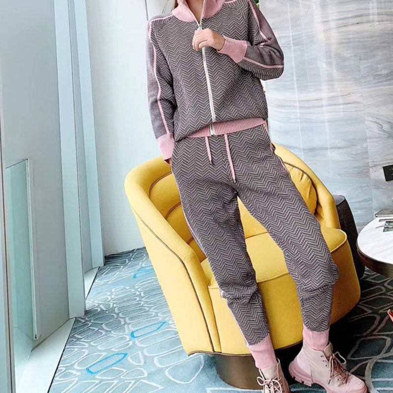 2pcs/set 2Pcs Set Women Sport Tracksuit Zipper Hoodies Sweatshirt Pants Set Jogger Sport Wear Ladies Casual Sweat Autumn Streetwear Suit