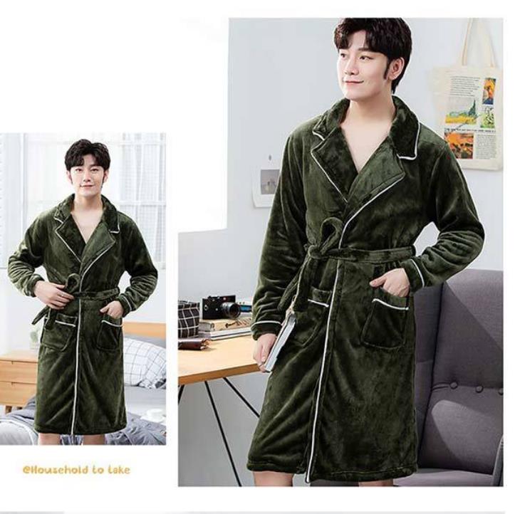 Suit Collar Men Pajamas Winter Thickening To Keep Warm Home Clothes Absorbent Robe Coat Bathrobe Long