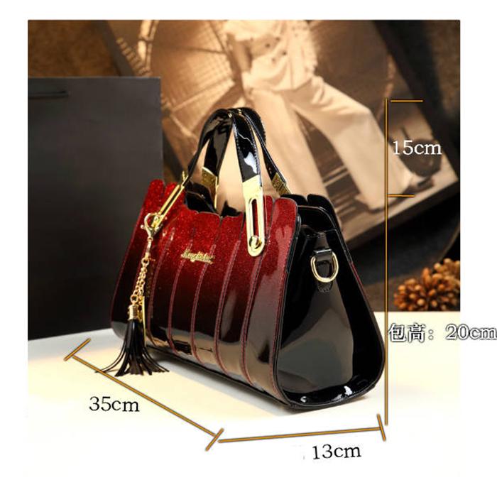 Bright Leather Ladies Bag Shoulder Slung Handbag Simple Splicing Patent Leather Handbag