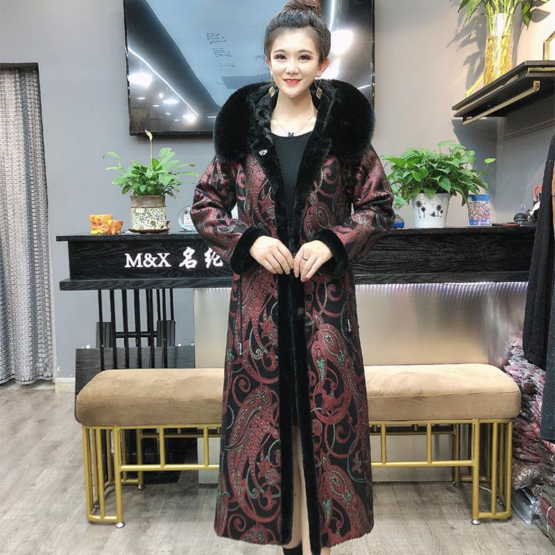 Vintage  Printed Faux Fur Coats Women's Long Calf-length  Flocking Reversible Faux Fur Coats