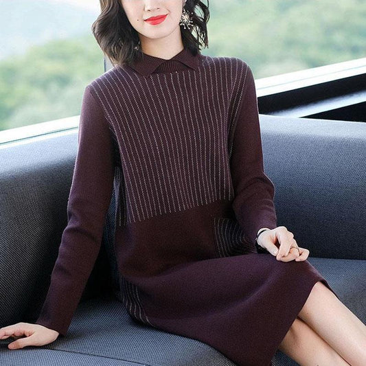 Autumn and Winter Doll Collar Loose Dress Mid-length Hedging Knit Bottoming Skirt Fashion Simple Women's Sweater Dress