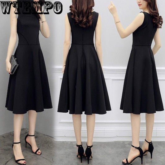 Brand Women's Sexy Maxi Loose Dress Sleeveless O-Neck Long Sleeve Sundresses Black Prom Dress