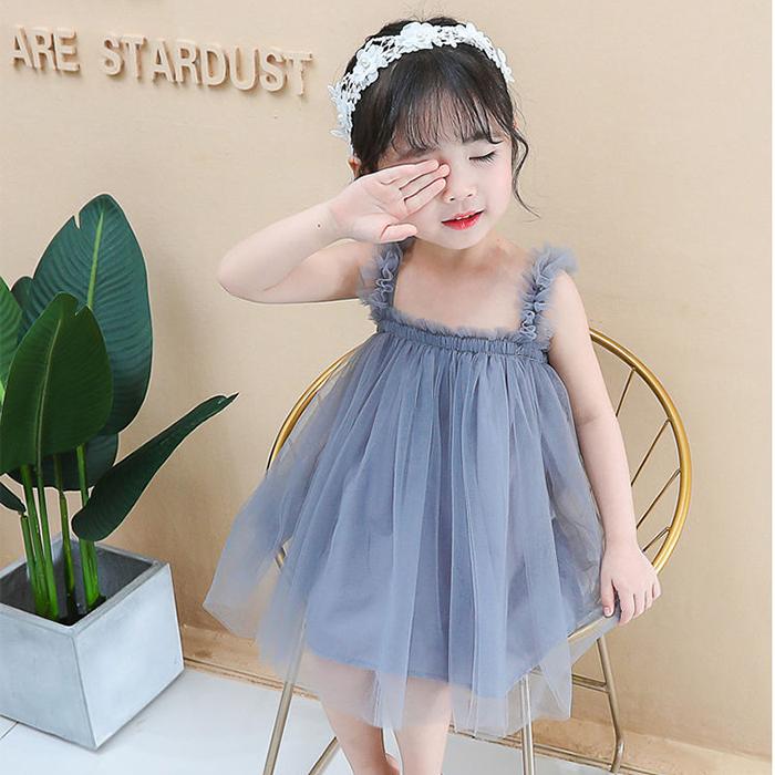 Children Dress Spring Summer Sling Kids Clothing  Baby Girls Clothing Yarn Sleeveless Dress Girl