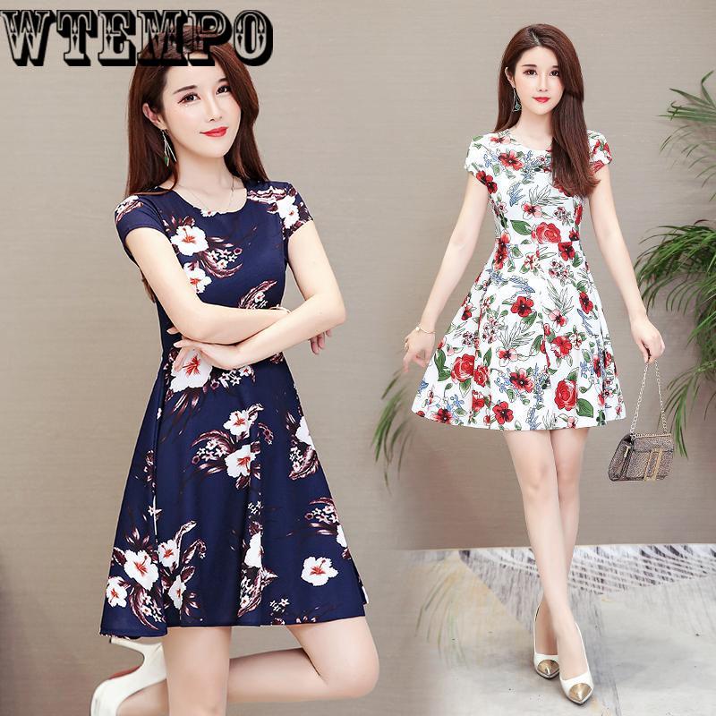 Summer Korean Chiffon Women Dress Elegant Ladies Vintage Short  Dress Boho Floral