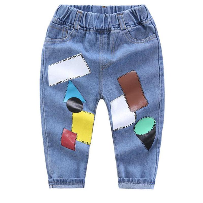 Spring and Autumn Boy and Girl Jeans Pants Children's Wear Korean Casual Pants Printing Baby Jeans Thin Ripped Jeans