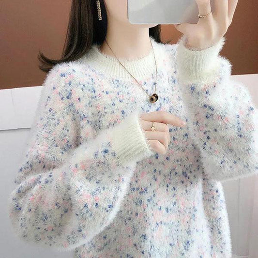 Women's Autumn Sweaters Round Collar Long Sleeve Casual Sweaters Large Size Loose Colorful Versatile Sweaters