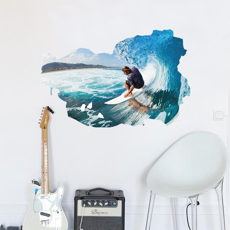 3D surfing wall bedroom living room porch bathroom children's room decorative wall stickers pvc