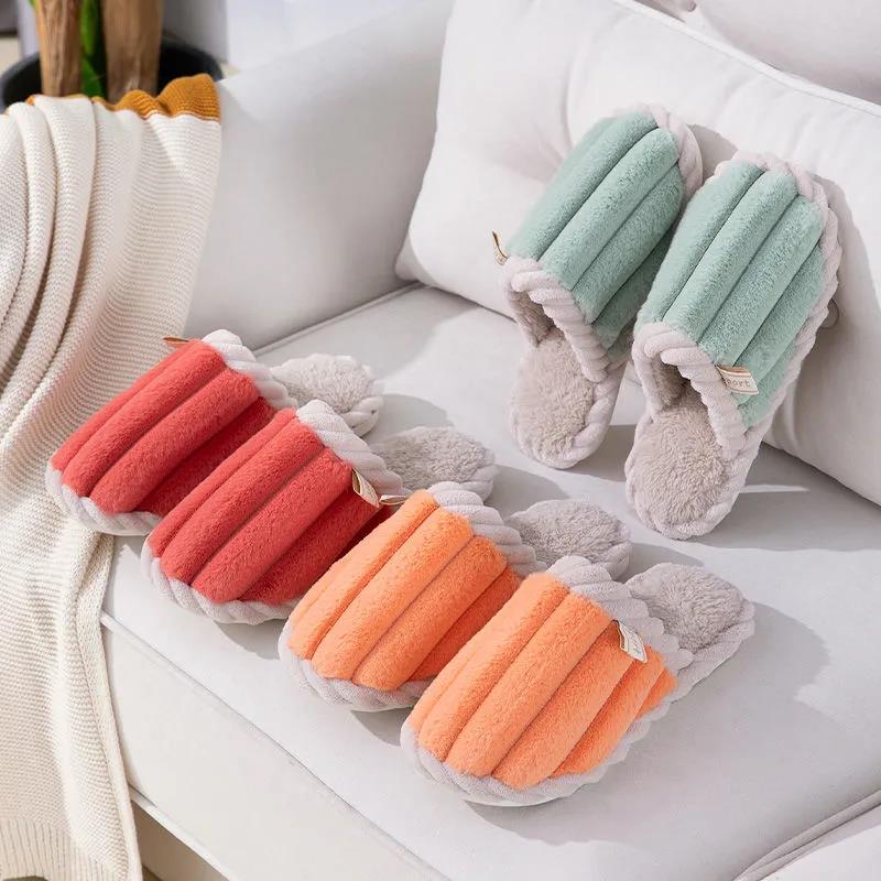 Cotton Slippers Women Thick Bottom Skin-friendly Comfortable Home Silent Floor Slippers Couple Plush Cotton Slippers Men Winter