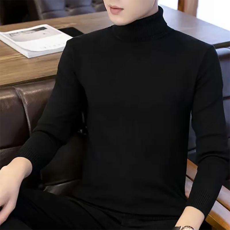 Turtleneck Sweatershirts Men's Round Neck Solid Color Pullover All-match Warm Sweater Autumn