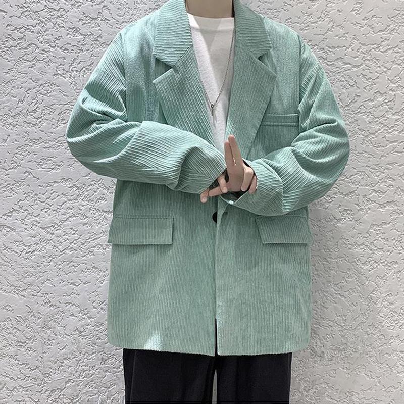 Corduroy Suit Jacket Men's Spring and Autumn Japanese Oversize Top Loose Mid-length Windbreaker Warm Long-sleeved Coat Comfortable and Breathable