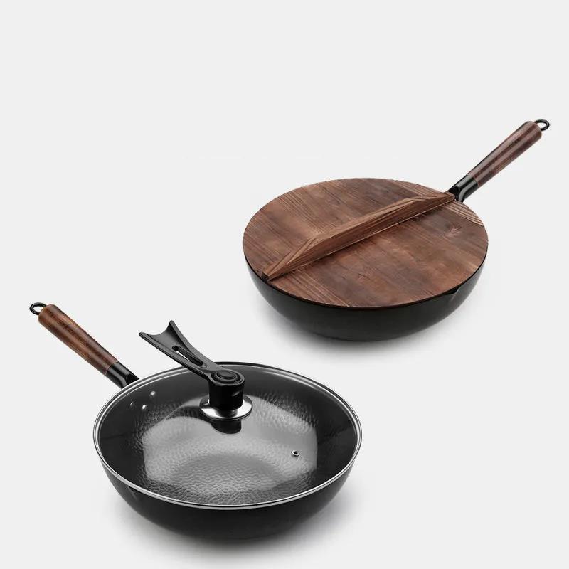 Handmade Iron Pot Genuine Forged Frying Pan Non-stick Pot Iron Pot Uncoated Induction Cooker Gas Pan Universal