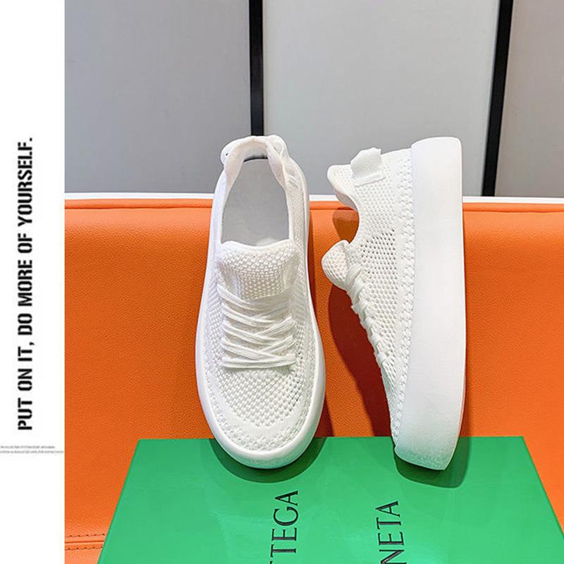 Knitted Mesh Thick-soled Small White Shoes Women Summer Wild Sports Sponge Cake Bottom Breathable Big Head Net Shoes Tide