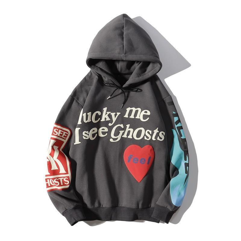 Adult Kanye Lucky Me I See Ghosts Trendy Hip Hop Hooded Sweatshirts Pullover Hoodies Tops for Men Teens