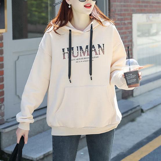 Women's Hooded Plush Tops Autumn and Winter Versatile Coat Solid Color Casual Loose Letter Printed Hoodies