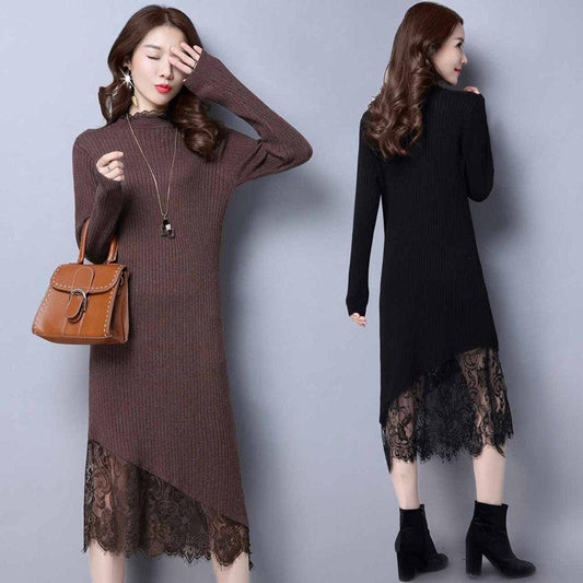 Medium and Long Section High Collar Sweater Winter Knitting Sweaters Skirt Large Size Sweater Woman