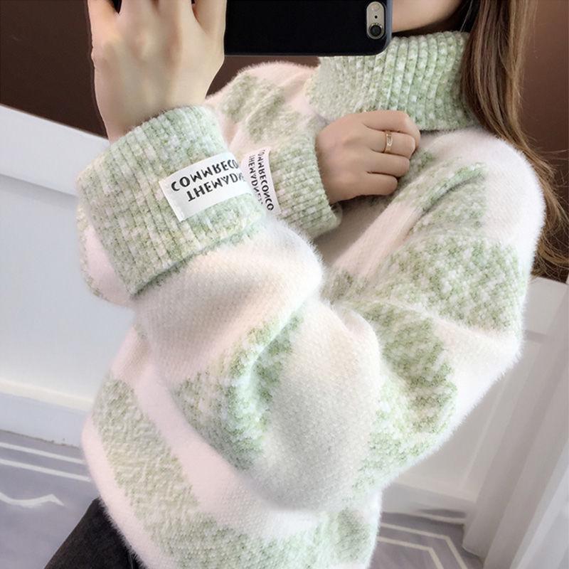 Women's Turtleneck Sweater Fuzzy Sweater for Women Loose Pullover Sweater Thicken Mink Fleece Sweater Outer Wear Mohair Sweaters