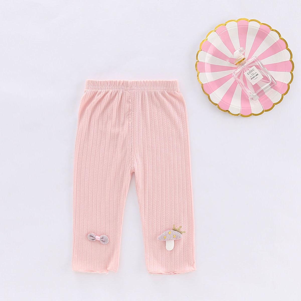 Girls' Leggings Children's Spring and Autumn Thin Bow Mushroom Korean Cropped Trousers Stretch Pants Baby Outer Wear and Inner Wear