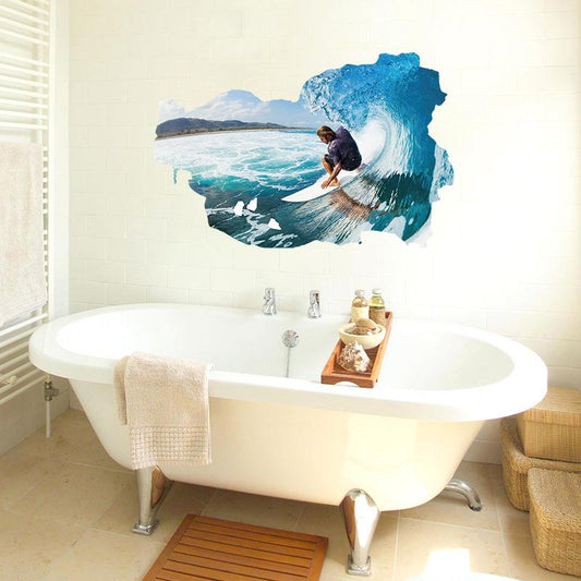 3D surfing wall bedroom living room porch bathroom children's room decorative wall stickers pvc