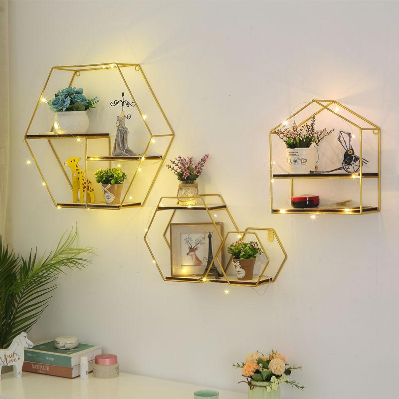 Nordic Wall Racks Living Room Wrought Iron Wall Wall Decoration Partition Wall Hanging Free Punching Wall Hanging Bookshelf