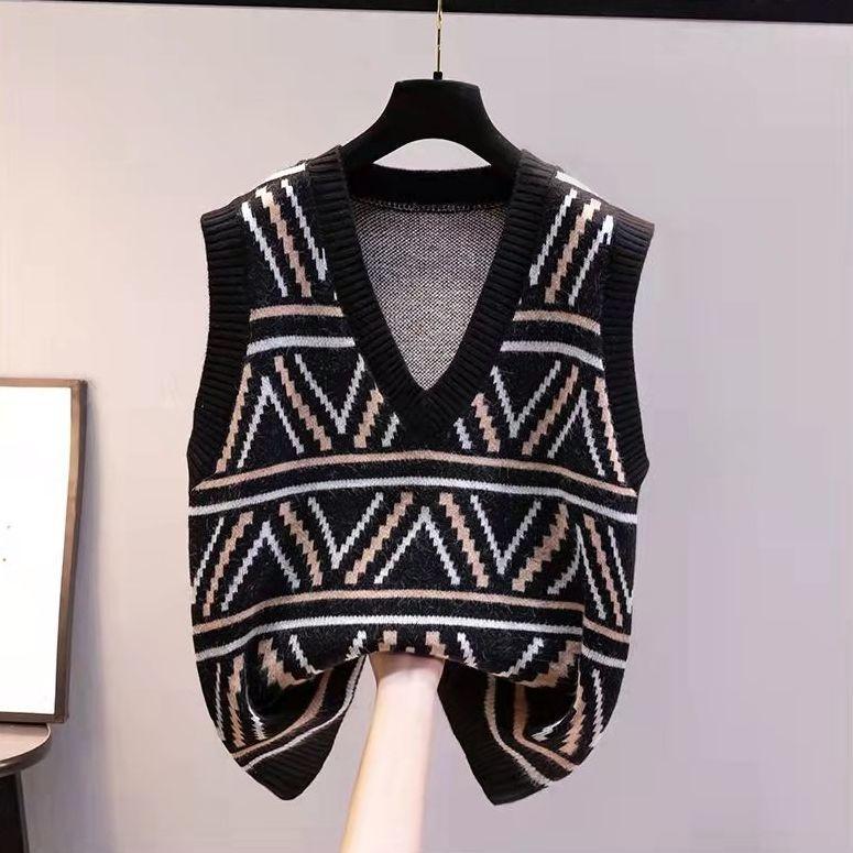 Women's Spring and Autumn Vest Knitting Women's Sweater Vest Vest Retro Vest V-neck Loose Outfit