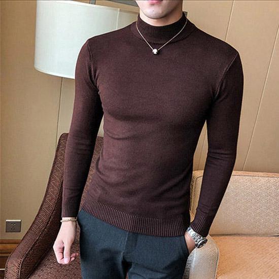 2019 Fashion Brand Sweater Mens Pullovers Turtleneck Slim Fit Knit Woole Warm Casual Clothing Men