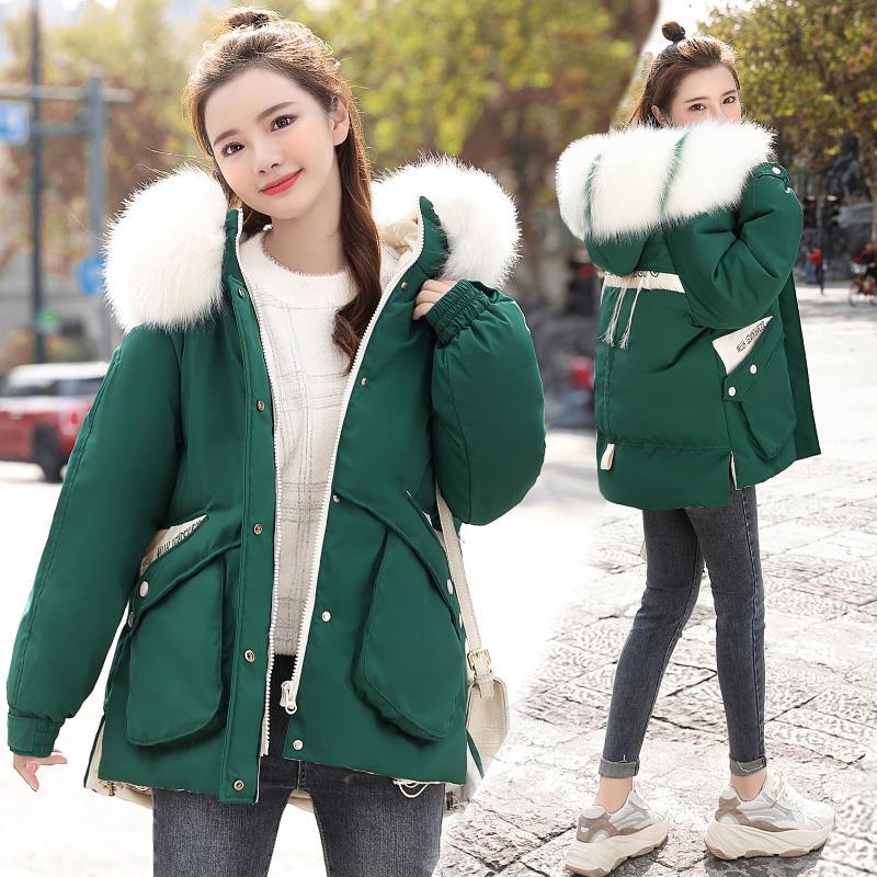 Winter Trend Fur Collar Down Female Mid-length Korean Thickened Student Embroidered Cotton Jacket