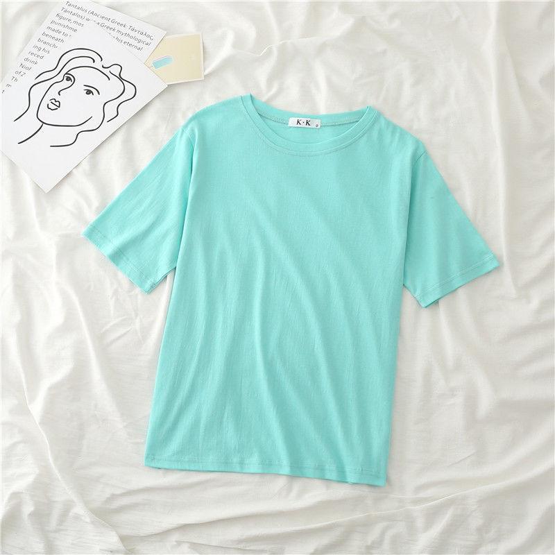 Cotton  Women Round Neck Short Sleeve Tops T Shirt