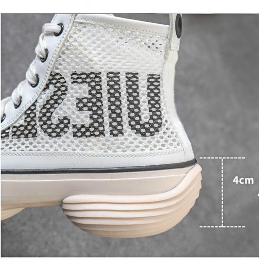 Mesh Thick Bottom Hollow Sandals Female Summer Wild Increased Hole Shoes Breathable Mesh Letter High-top Shoes