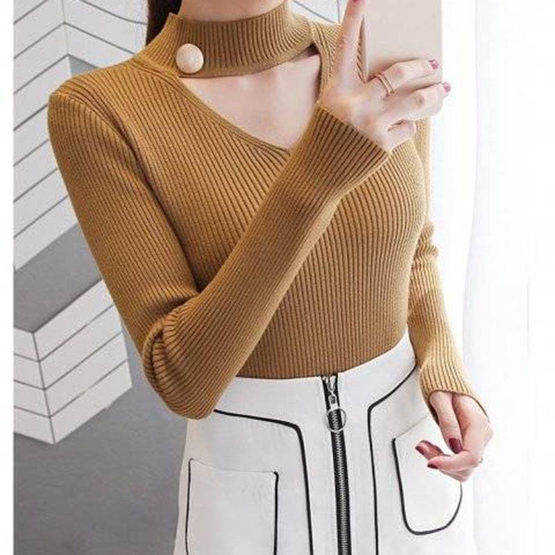 V-Neck Winter Pullover and Sweater Women Knitted Long Sleeves Sweater Thick Warm Femme Jumper