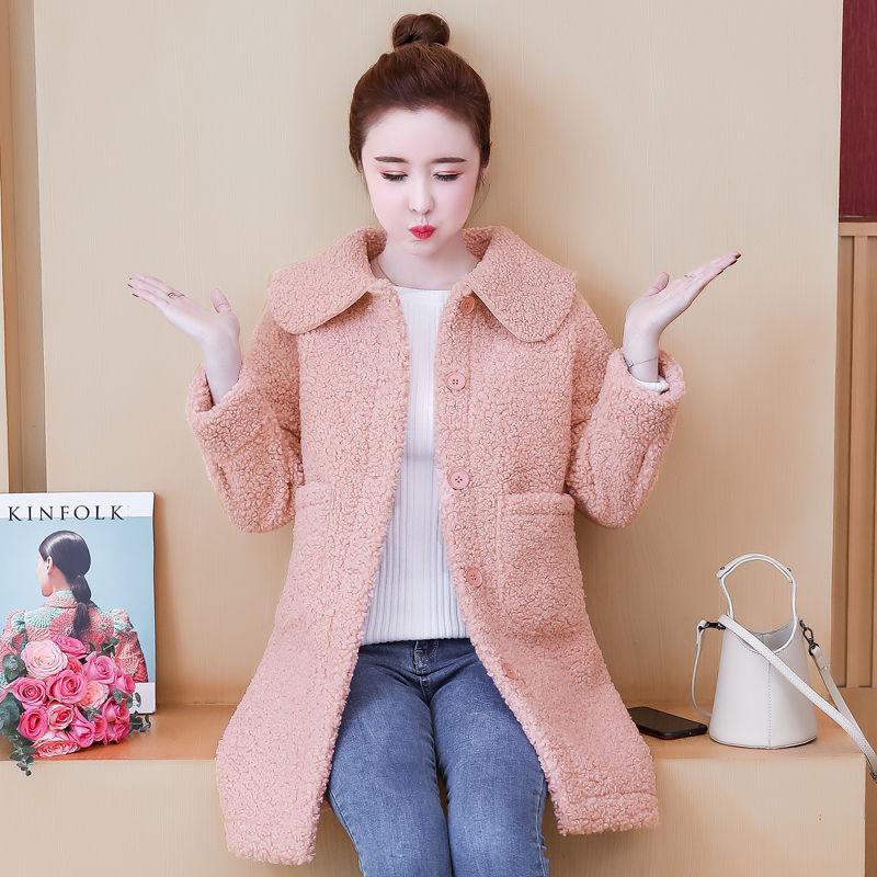 Lamb wool women's padded jacket winter mid-length loose faux fur woolen women's coat