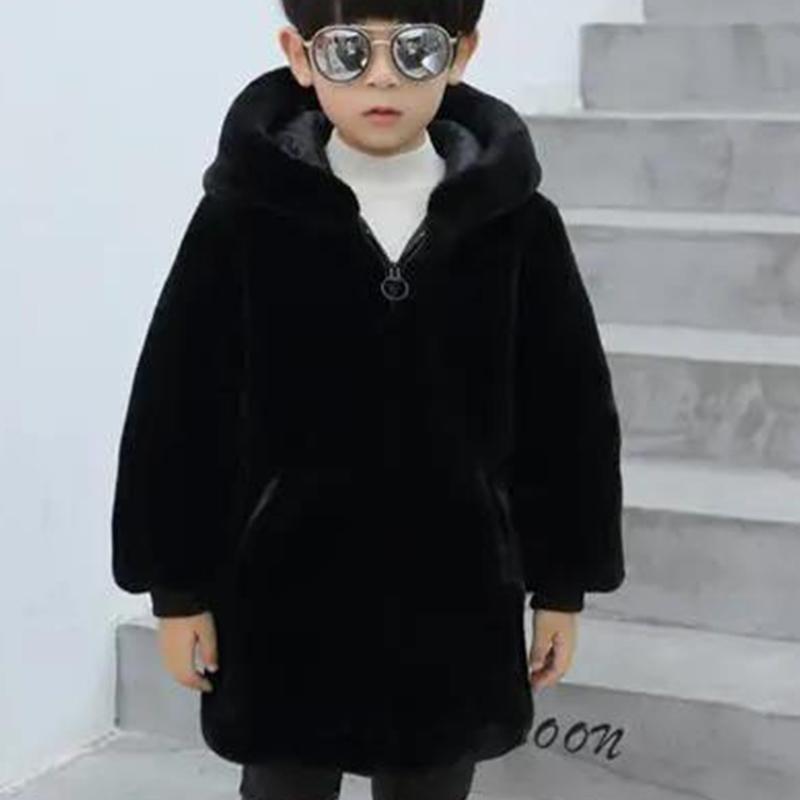 Boys Fur Jacket Winter Plus Velvet Thickening Middle and Big Children's Imitation Mink Coat Wool Sweater Warm Cotton Clothing