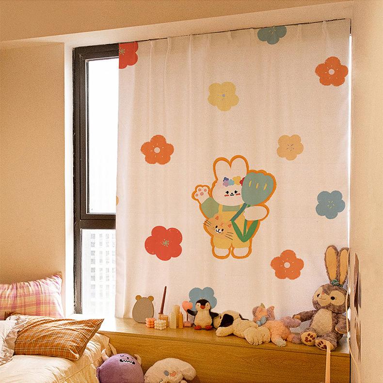 Girly Wind Curtain Comic Curtain Dormitory Rental House Blackout Curtain Velcro Self-adhesive Curtain