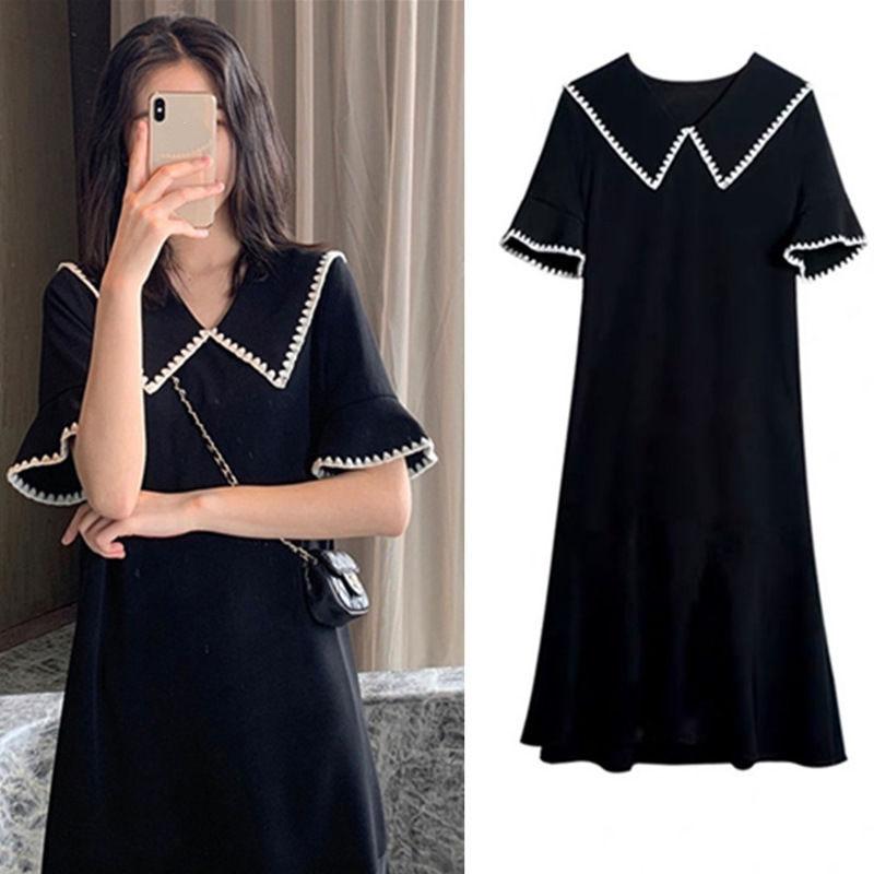 Women's Spring and Summer Simple French Elegant Retro Large Slim Black Long Dress