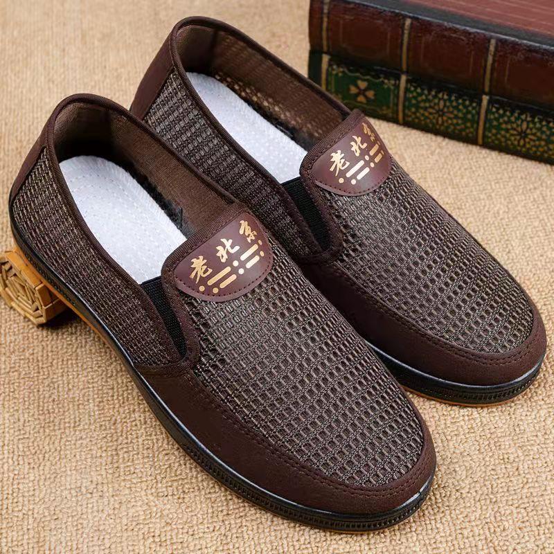 Summer Old Beijing Cloth Shoes Men's Breathable Casual Beef Tendon Sole Dad Shoes Middle-aged and Elderly Deodorant Slip-on Net Shoes