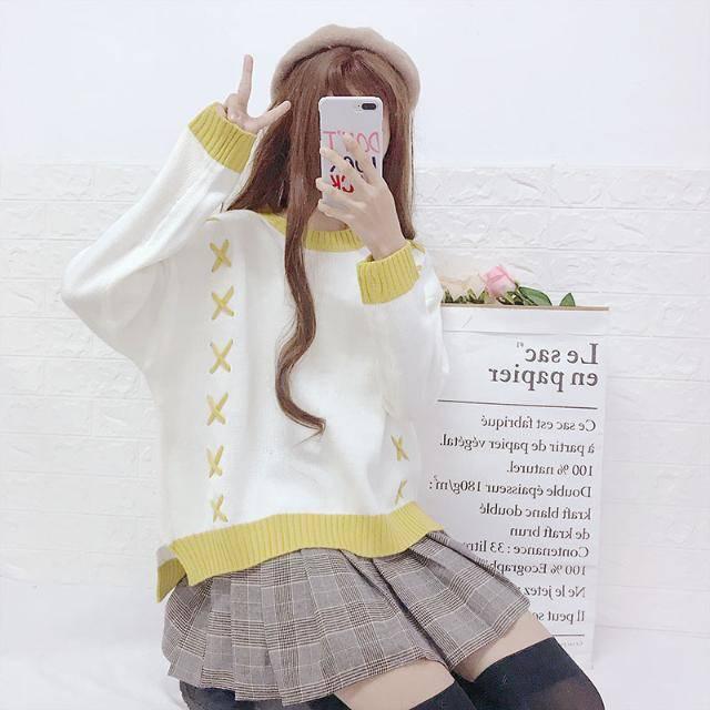 Round Neck Pullover Sweater Female Loose Short Casual Sweater Warm Long Sleeve Knitted Sweater