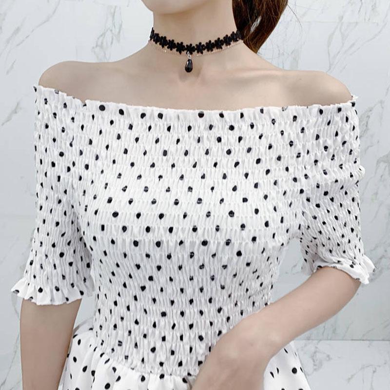 Plus Size Polka Dot Layered Dress Slash Neck Off-shoulder Party Evening Dress Summer