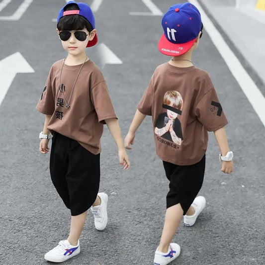 Boy's Suit Short-sleeved Summer Casual and Handsome Korean Version of Children's Sports Two-piece Suit