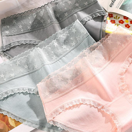 6Pcs/Set Seamless Women's Mid-waist Panties Large Size Lace Cotton Briefs Solid Color Highly Elastic Casual Underpants