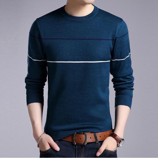 Men Autumn Winter Warm Knitted Sweater Casual Pullover Round Neck Long Sleeve Slim Top