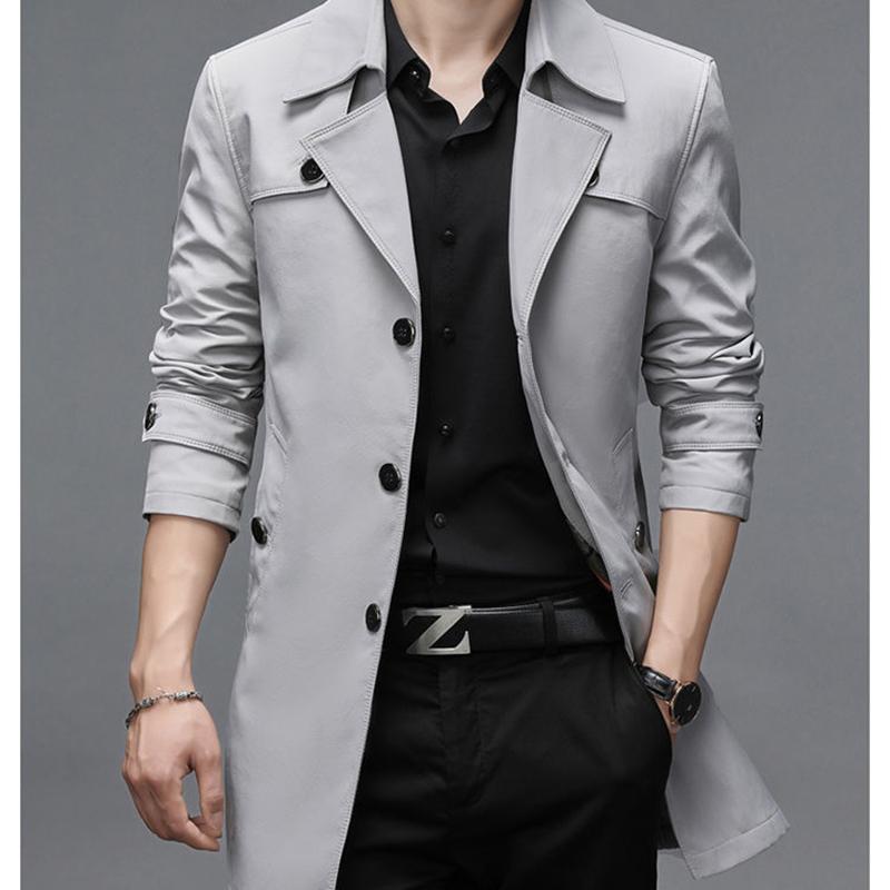 Windbreaker British Large Size Men's Jacket Mid-length Lapel Jacket Windbreaker Fashion Trend Slim Windbreaker