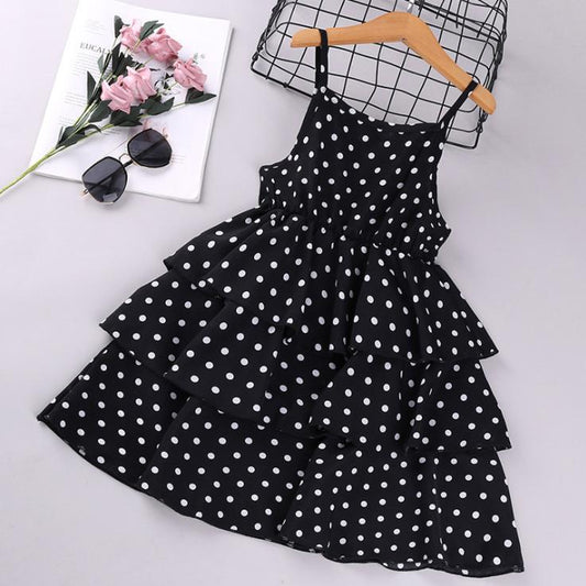 Toddler Child Summer Baby Girls' Polka Dot Printing Suspender Sleeveless Princess Dress Folded Cake Skirt Sweet Wind