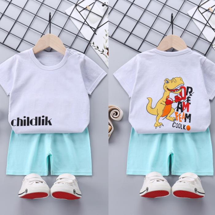 Children's Short Sleeve Suit Korean Style Boys and Girls Set Printing T-shirt + Shorts Two Piece Set