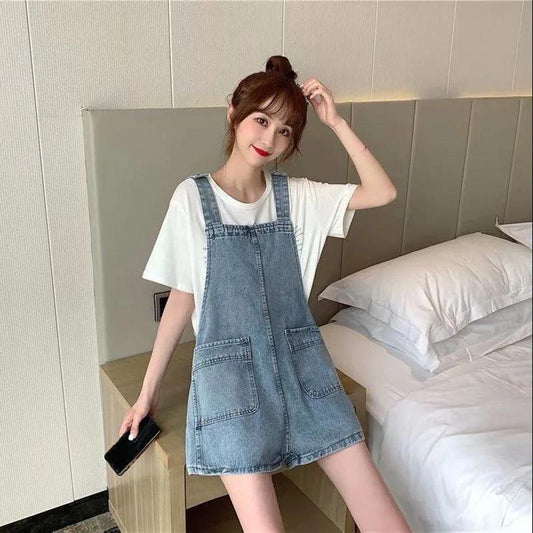 WTEMPO Summer Denim Jumpsuit Woman Jeans Long Romper Pants Zipper Pockets Sleeveless Adjusted Overalls Jeans Trousers