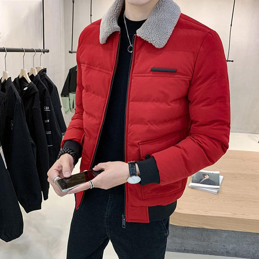 Men's Trendy Winter Coat Jacket Plus Velvet Thick Leather Jacket Fashion Warm Cotton Coat