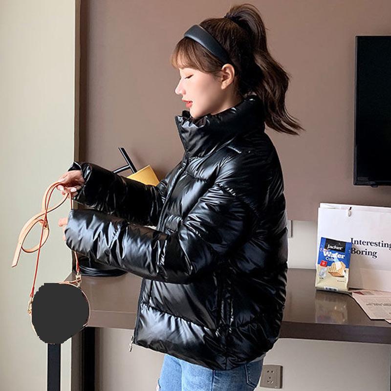 Women's Shiny Short Down Jacket Winter Korean Style Loose Quilted Jacket Casual Stand-collar Padded Jacket