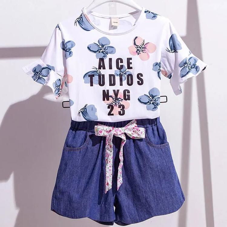 2PCS Children Clothing Set Spring Summer Girls Suits Printing Letter Short Sleeve Tops + Pants Clothing Set