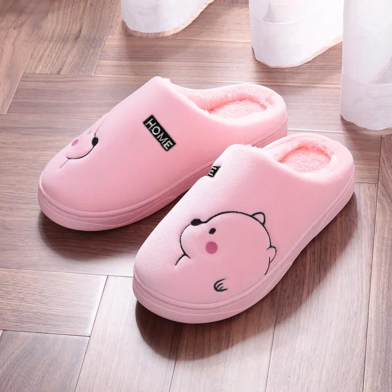 Winter Couples Home Warm Non-slip Cotton Slippers Large Size Thick-soled Cute Indoor Cotton Slippers